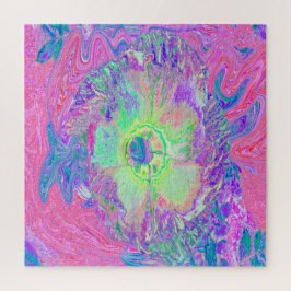 ライムサイケデリックグトリップ（幻覚体験）のようなグリーンとパープルハイビスカス ジグソーパズル