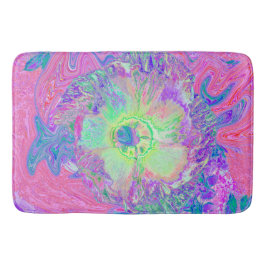 ライムサイケデリックグトリップ（幻覚体験）のようなグリーンとパープルハイビスカス バスマット