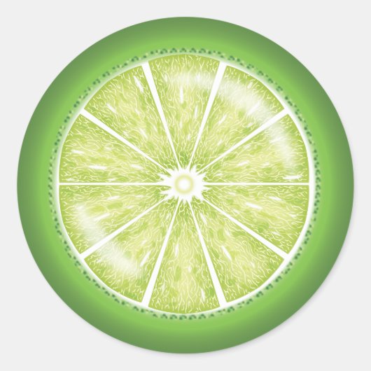ライムシトラスフルーツスライスイラストレーション ラウンドシール (正面)