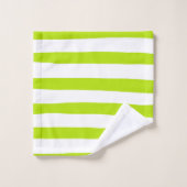 ライムストライプグリーンとホワイトの不均等な バスタオルセット (ウォッシュタオル)