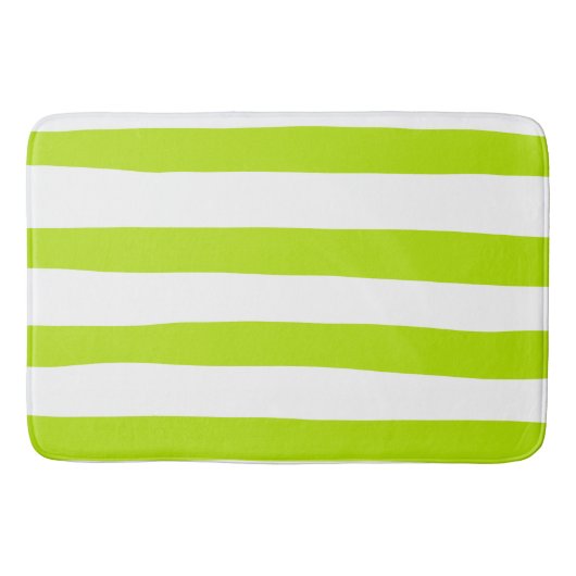 ライムストライプグリーンとホワイトの不均等な バスマット (正面)