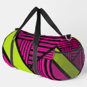 ライムストライプグリーン、ホットピンク、ブラックの三角形 ダッフルバッグ (右コーナー)