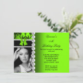 ライムダマスクブラックジュエルボウ誕生日写真 招待状 (スタンド正面)