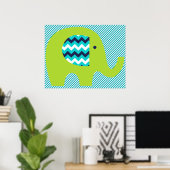 ライムティール(緑がかった色)象子供部屋ポスター ポスター (ホームオフィス)