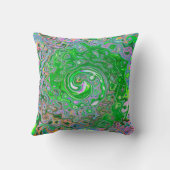 ライムトリップ（幻覚体験）のようなグリーンとピンクの抽象芸術レトロスワール クッション (裏面)
