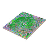 ライムトリップ（幻覚体験）のようなグリーンとピンクの抽象芸術レトロスワール タイル (側面)