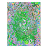 ライムトリップ（幻覚体験）のようなグリーンとピンクの抽象芸術レトロスワール テーブルクロス (正面)