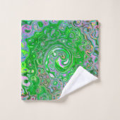 ライムトリップ（幻覚体験）のようなグリーンとピンクの抽象芸術レトロスワール バスタオルセット (ウォッシュタオル)