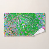 ライムトリップ（幻覚体験）のようなグリーンとピンクの抽象芸術レトロスワール バスタオルセット (ハンドタオル)