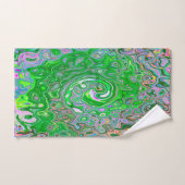 ライムトリップ（幻覚体験）のようなグリーンとピンクの抽象芸術レトロスワール バスタオルセット (ハンドタオル)