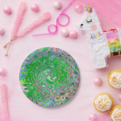 ライムトリップ（幻覚体験）のようなグリーンとピンクの抽象芸術レトロスワール ペーパープレート (パーティー)