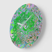 ライムトリップ（幻覚体験）のようなグリーンとピンクの抽象芸術レトロスワール ラージ壁時計 (傾斜)