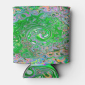 ライムトリップ(幻覚体験)のようなグリーンとピンクの抽象芸術レトロスワール 缶クーラー (正面)