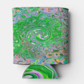 ライムトリップ(幻覚体験)のようなグリーンとピンクの抽象芸術レトロスワール 缶クーラー (裏面)