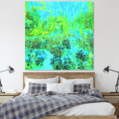 ライムトリップ（幻覚体験）のようなグリーンとブルーガーデンランドスケープ キャンバスプリント (インサイチュ (寝室))