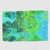 ライムトリップ(幻覚体験)のようなグリーンとブルーガーデンランドスケープ ゴルフタオル (横)