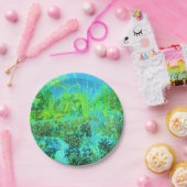 ライムトリップ（幻覚体験）のようなグリーンとブルーガーデンランドスケープ ペーパープレート (パーティー)