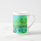 ライムトリップ(幻覚体験)のようなグリーンとブルーガーデンランドスケープ ボーンチャイナマグカップ (右)