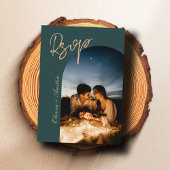 ライムドスプルース モダン アーチ フォト エレガント ウェディング 出欠カード