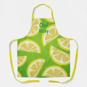 ライムパーソナライズされたグリーン背景のレモンスライス エプロン (正面)