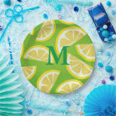 ライムパーソナライズされたグリーン背景のレモンスライス ペーパープレート (パーティー)