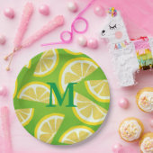 ライムパーソナライズされたグリーン背景のレモンスライス ペーパープレート (パーティー)