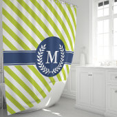 ライムパーソナライズされたグリーン&ネイビーモノグラストライプのム シャワーカーテン