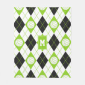 ライムブラックアーガイルプレードバレモノグラムのール フリースブランケット (正面)