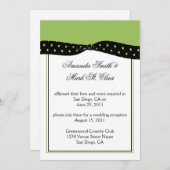 ライムブラック水玉模様ポスト結婚式レセプションアクト 招待状 (正面/裏面)