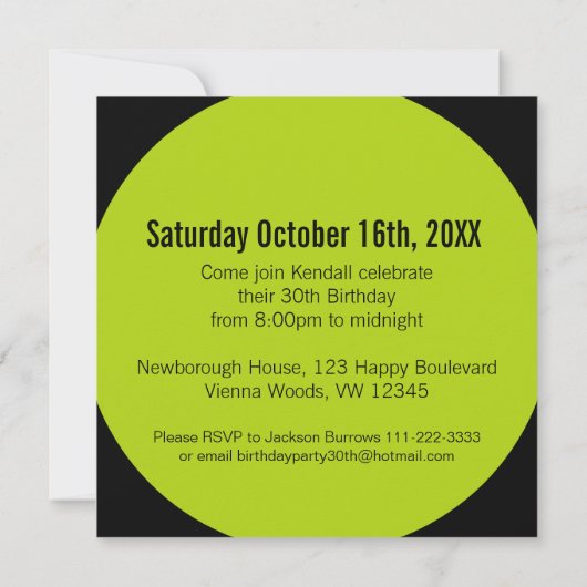 ライムブラック30th THREEOH!フォト誕生日招待状 招待状 (裏面)
