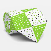 ライムブラック&ホワイト水玉模様カラーブロックパターン ネクタイ (ロール)