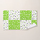 ライムブラック&ホワイト水玉模様カラーブロックパターン バスタオルセット (ハンドタオル)