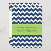 ライムブルーシェブロンカスタムベビーシャワー招待状 招待状 (正面/裏面)