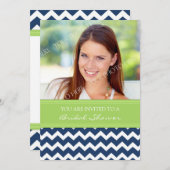ライムブルーシェブロンフォトブライダルシャワー招待 招待状 (正面/裏面)