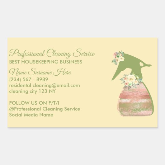 ライムベージュグリーンメイドスプレーフラワークリーニング 長方形シール (正面)