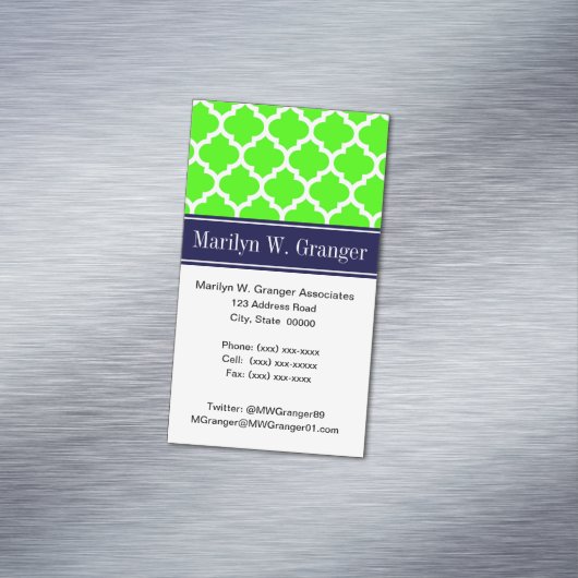 ライムホワイトモロッコ#5ネイビーブルー名モノグラム マグネット名刺 (インサイチュ)