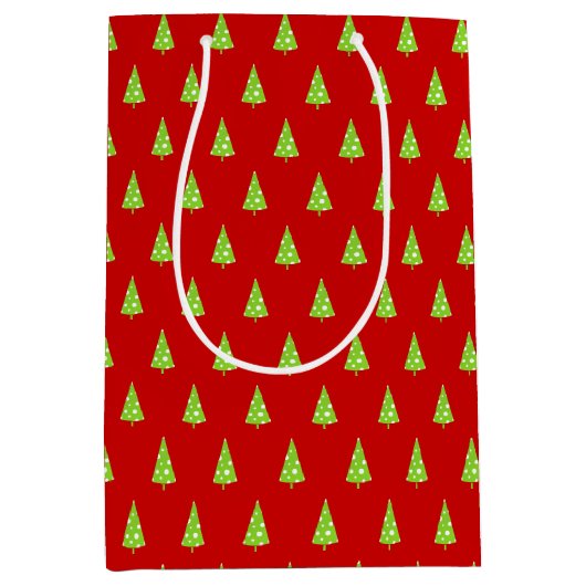 ライムホワイト水玉模様クリスマスツリーパターン ミディアムペーパーバッグ (正面)