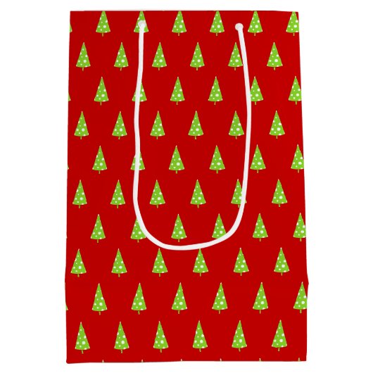 ライムホワイト水玉模様クリスマスツリーパターン ミディアムペーパーバッグ (裏面)