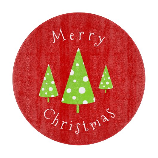 ライムホワイト水玉模様クリスマスツリー カッティングボード (正面)