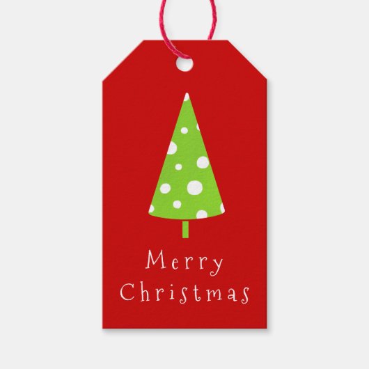 ライムホワイト水玉模様クリスマスツリー ギフトタグ (正面)