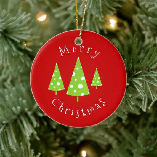 ライムホワイト水玉模様クリスマスツリー セラミックオーナメント (ツリー)