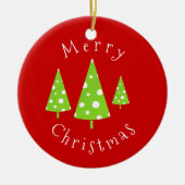 ライムホワイト水玉模様クリスマスツリー セラミックオーナメント (正面)