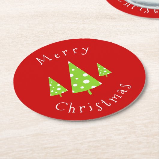 ライムホワイト水玉模様クリスマスツリー ラウンドペーパーコースター (アングル)