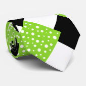ライムホワイト水玉模様、白黒カラーブロック ネクタイ (ロール)