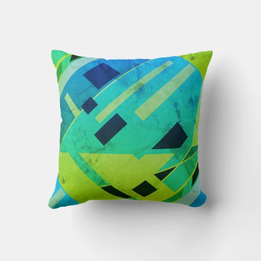 ライムミントグリーンブルーネイビーアンビー斜め抽象芸術アート クッション (裏面)
