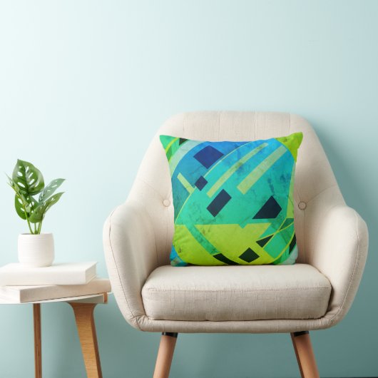ライムミントグリーンブルーネイビーアンビー斜め抽象芸術アート クッション (椅子)