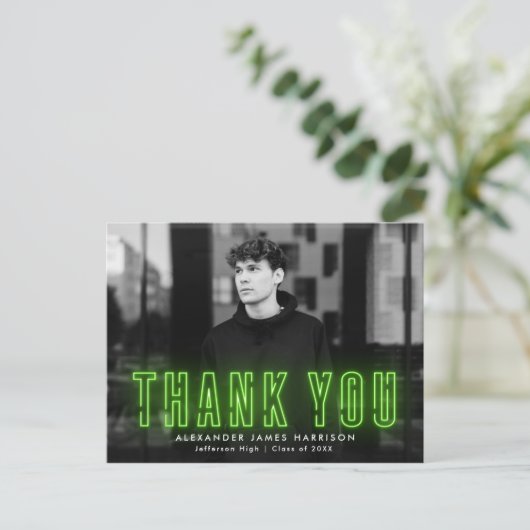 ライムモダングリーンネオン写真卒業ありがとう ポストカード (スタンド正面)