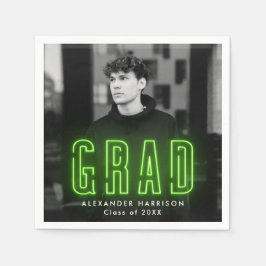 ライムモダングリーンネオン写真卒業 スタンダードカクテルナプキン