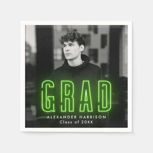 ライムモダングリーンネオン写真卒業 スタンダードカクテルナプキン (正面)