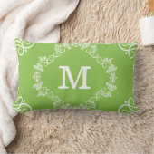 ライムモノグラムのグリーンホワイト装飾品 ランバークッション (ブランケット)